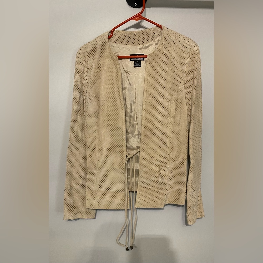 Vintage genuine silky pig suede laser cut jacket Sz S